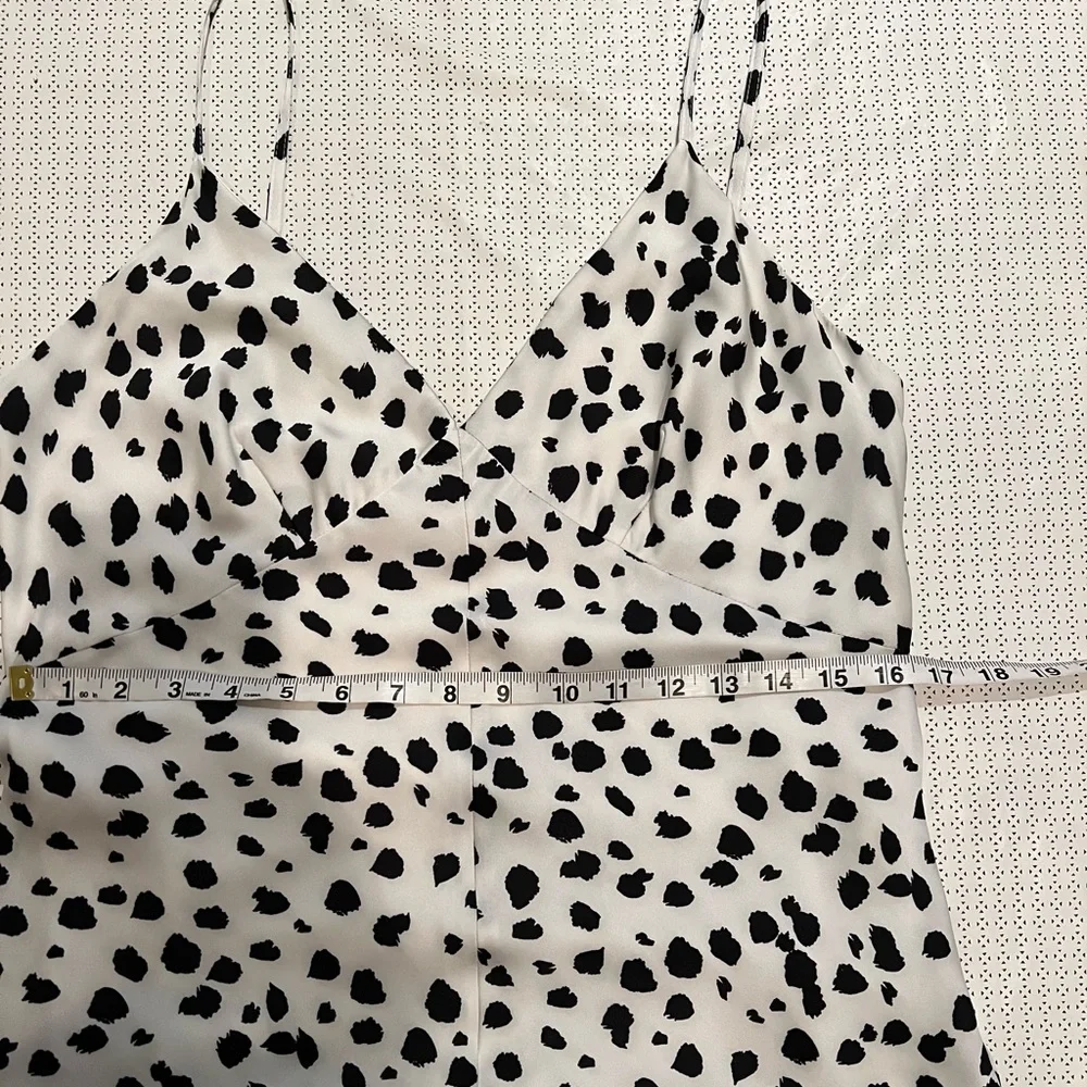 HATCH Midi Dress L Black White Spot Print Spaghetti Strap V-Neck Slit - Picture 3 of 13